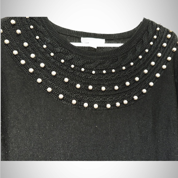 Black Cable Knit Sweater Dress with Pearl Details - Picture 5 of 8